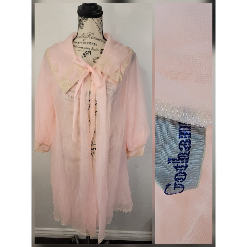 Vintage Gotham Lingerie Robe Sz S Double Chiffon Sheer Nylon Ethereal Pink